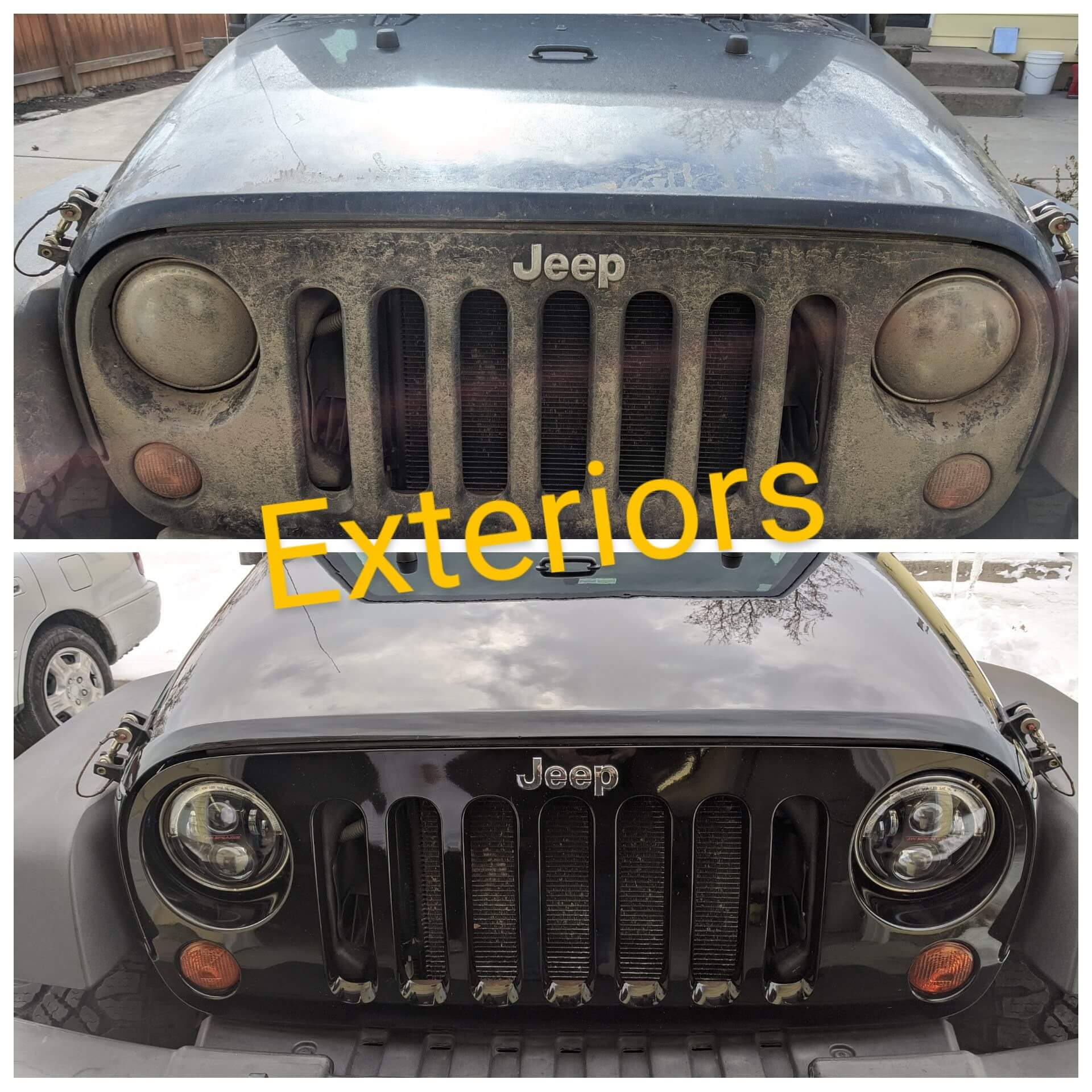 A jeep grill before and after being cleaned.